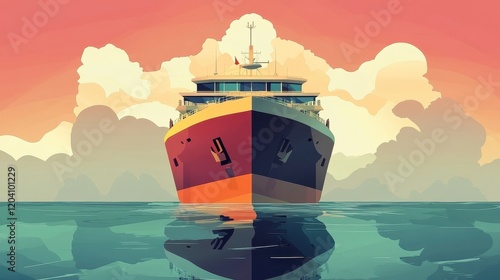 cargo ship flat design front view global shipping theme animation Triadic Color Scheme photo