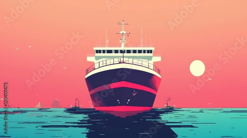 cargo ship flat design front view global shipping theme animation Triadic Color Scheme photo