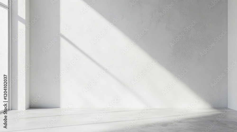 Obraz premium Minimalist empty interior space with white walls and natural light creating soft shadows, ideal for showcasing design elements, Copy Space