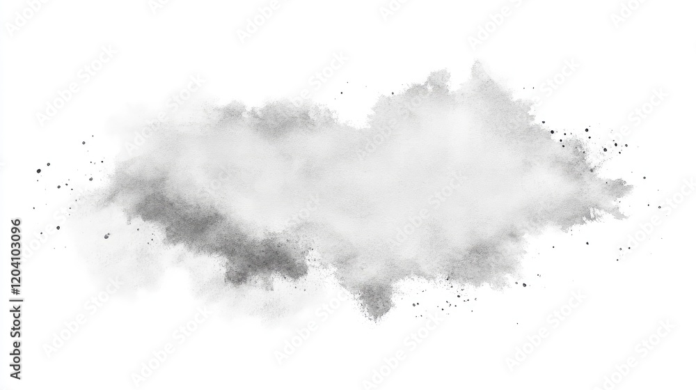 Gray watercolor cloud splash on white background with Copy Space for text placement. Gray watercolor cloud splash on white background with Copy Space for text placement.