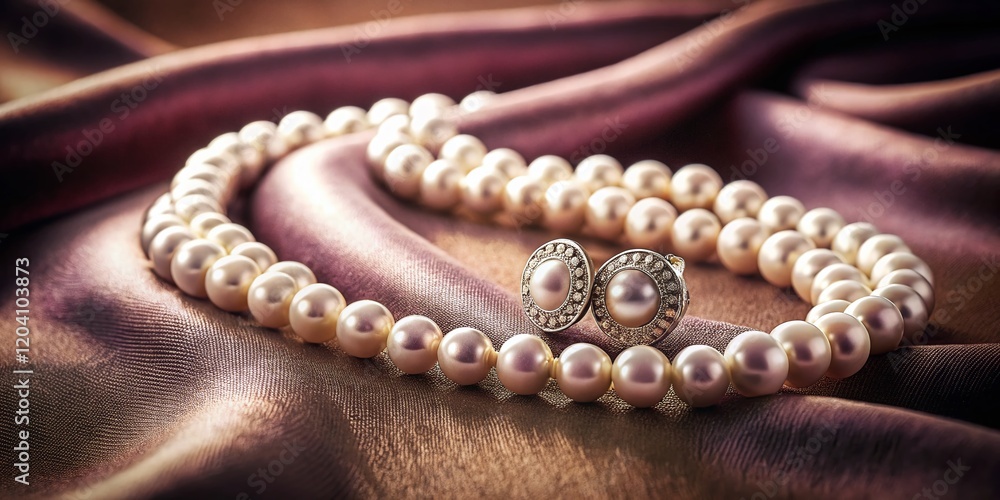 Obraz premium Vintage Pearl Jewelry: Elegant Necklace and Earrings Set