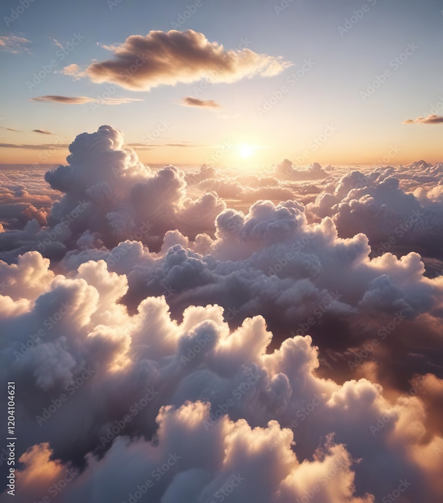 Soft puffy white clouds drift lazily across the warm sunlight filtering through above soft clouds at sunset, soft focus, warm sunlight Soft puffy white clouds drift lazily across the warm sunlight filtering through above soft clouds at sunset, soft focus, warm sunlight