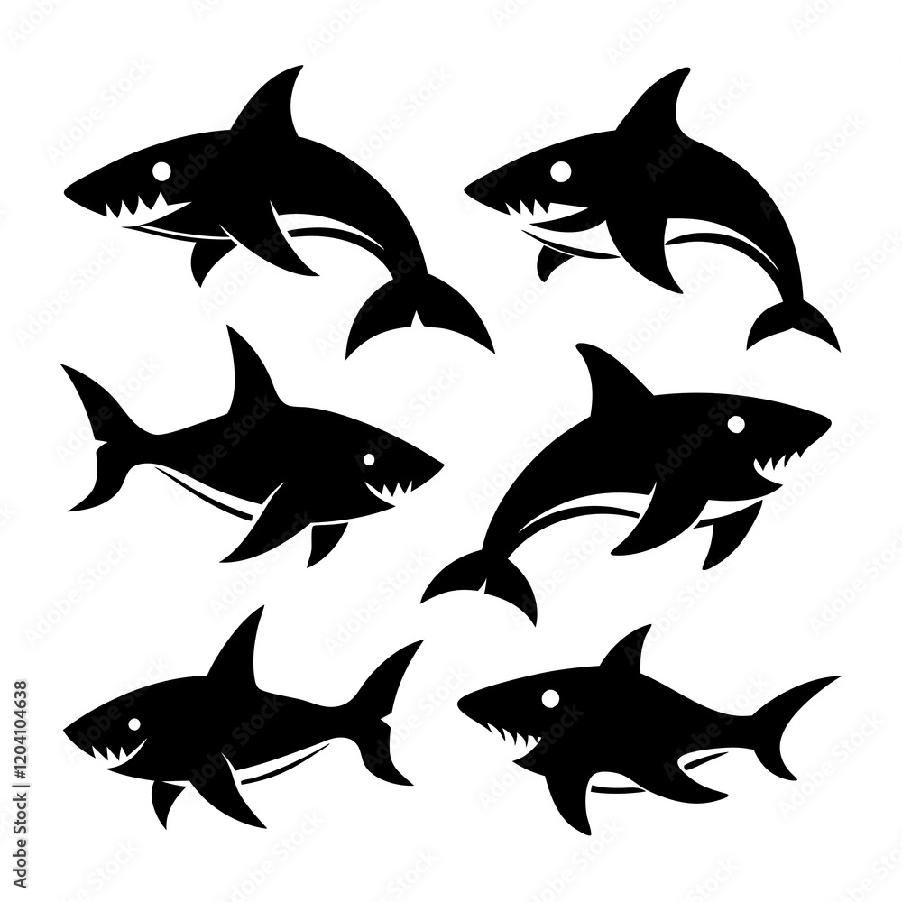 Obraz premium Six Silhouettes of Sharks in Various Poses 