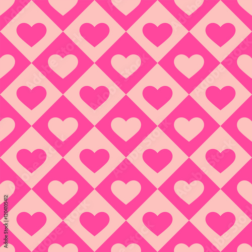 Seamless pattern with bright pink hearts on a light pink background. Vector Valentine's day background.