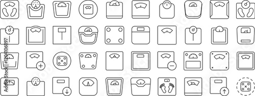 Pack of Floor Scale Related Line Icons. Outline Signs for Graphic and Web Design, Apps, Adverts, Various Cards