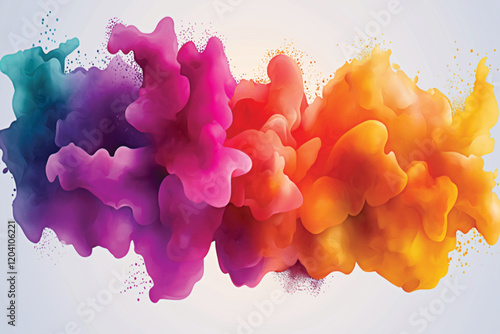 Abstract background. Celebrate Holi. Festival of Colors, a traditional Hindu festival. celebrated with a splash of colors. fluid movement of the paint. Multicolor powder explosion. colorful rainbow