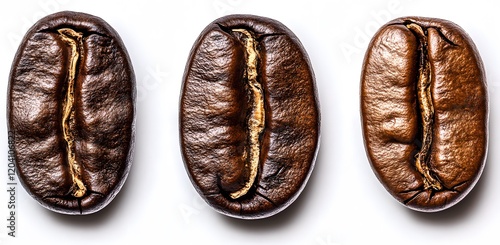 Three Roasted Coffee Beans Close Up View photo