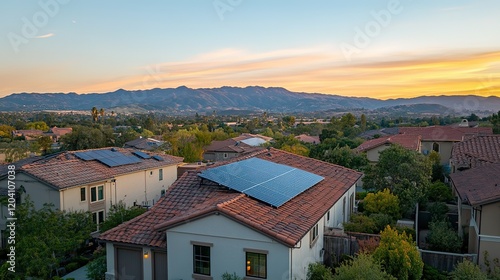 Wallpaper Mural Suburban Homes Featuring Solar Panels At Sunset Torontodigital.ca