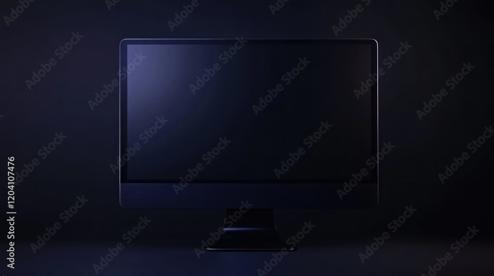 Dark room, blank desktop monitor, screen mockup, website design Dark room, blank desktop monitor, screen mockup, website design