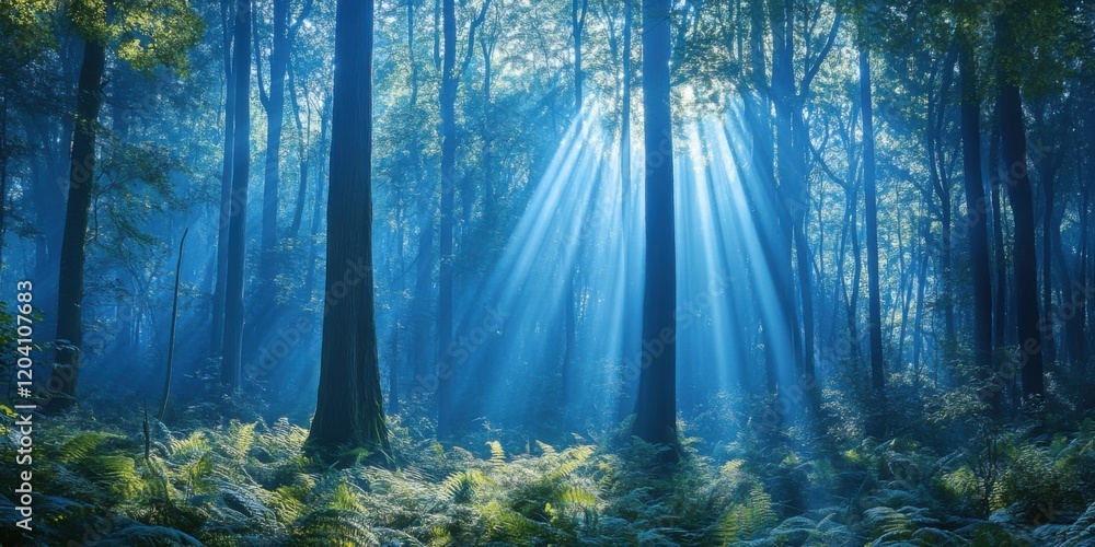 Obraz premium Ethereal blue light in enchanted forest