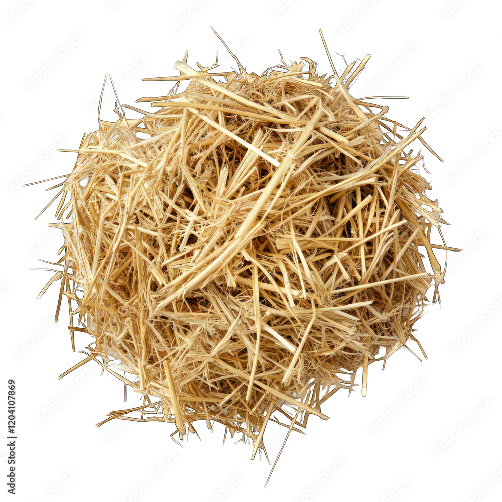 Fototapeta premium Heap of straw top view isolated on transparent background
