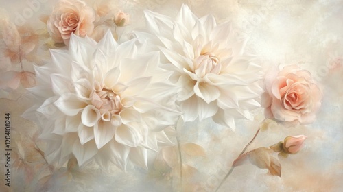 Ethereal floral composition with dahlias and roses