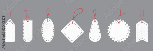 Print  Realistic set of black sale tags and labels png isolated on transparent background. Vector illustration of dark round, star, heart, flag shape banner templates. 1176