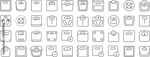Floor Scale Thin Line Icon Set. Outline Signs for Graphic and Web Design, Apps, Adverts, Various Cards