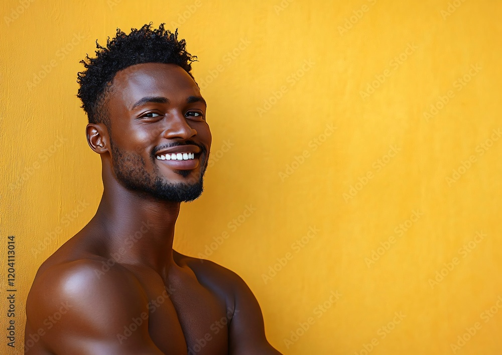 A cheerful young man radiates positivity in a vibrant yellow backdrop, perfect for wellness campaigns, motivational content, or fitness promotions. A cheerful young man radiates positivity in a vibrant yellow backdrop, perfect for wellness campaigns, motivational content, or fitness promotions.