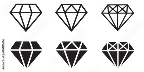 Print Diamond icon set. Different shapes of diamond cuts. Dimond icon set in flat style. Abstract black diamond collection icons. Gemstone icon set. Diamonds logo design
