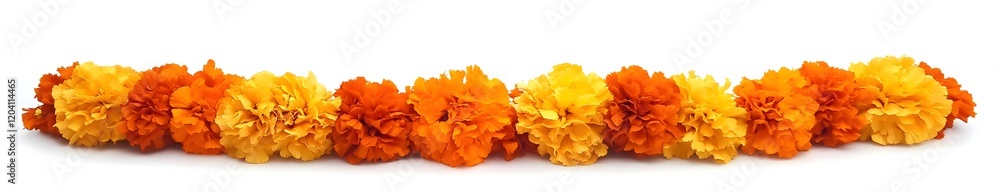 Marigold flower garland for Indian festivals on a white background Marigold flower garland for Indian festivals on a white background