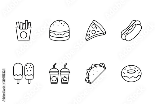 Fast Food Line Icons Set Illustrations