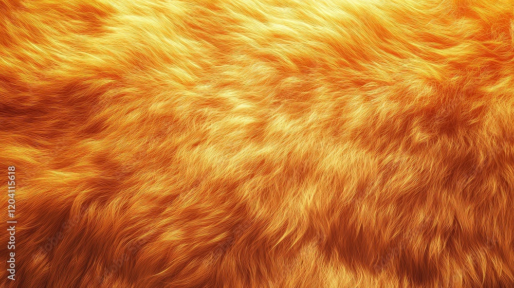 Naklejka premium Golden fur texture background with soft, wavy strands and gradients of warm orange and yellow tones Copy Space