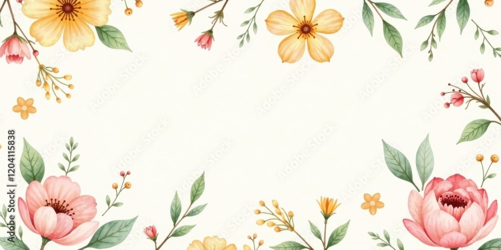 Obraz premium A Delicate Floral Frame for Elegant Designs and Invitations Featuring Soft Hues and Botanical Elements