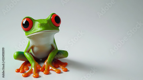 This striking image features a European green tree frog sitting serenely on a white surface. Generative AI photo