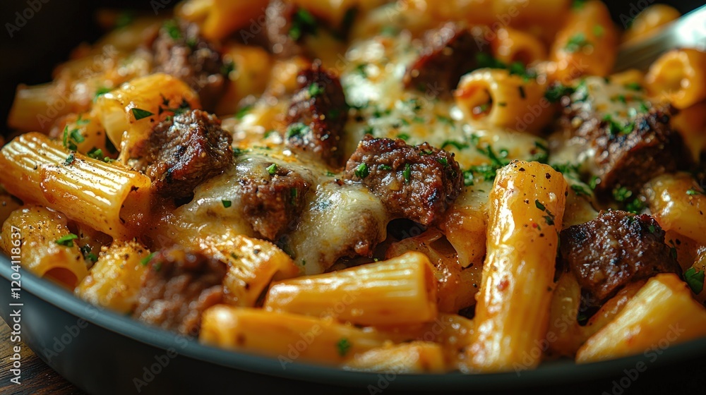 Creamy beef pasta bake, close-up. Food photography for recipe blogs Creamy beef pasta bake, close-up. Food photography for recipe blogs