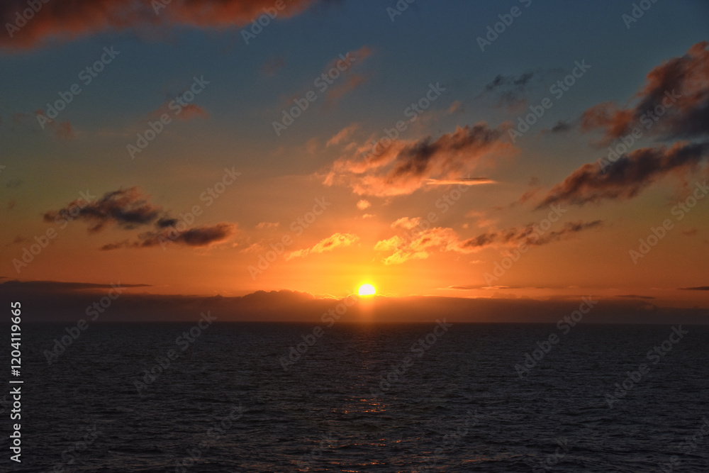 Nordic Ocean Sunrise of the coast of Norway from boat, Summer 2024, Scandinavia, Europe.
Nordic Ocean Sunrise of the coast of Norway from boat, Summer 2024, Scandinavia, Europe.