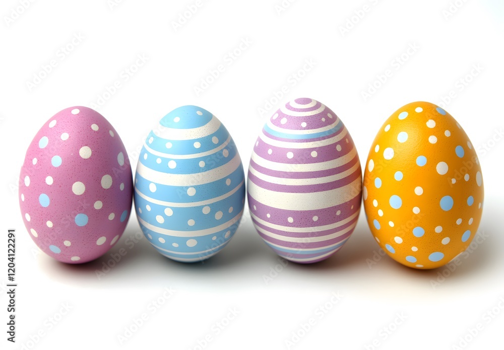 Decorated Easter eggs in a row display spring colors Decorated Easter eggs in a row display spring colors