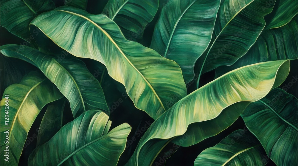 Obraz premium Lush tropical green leaves overlapping arrangement