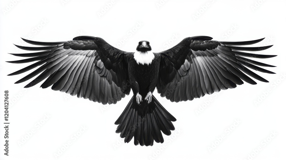 Obraz premium Majestic black condor gliding in white sky