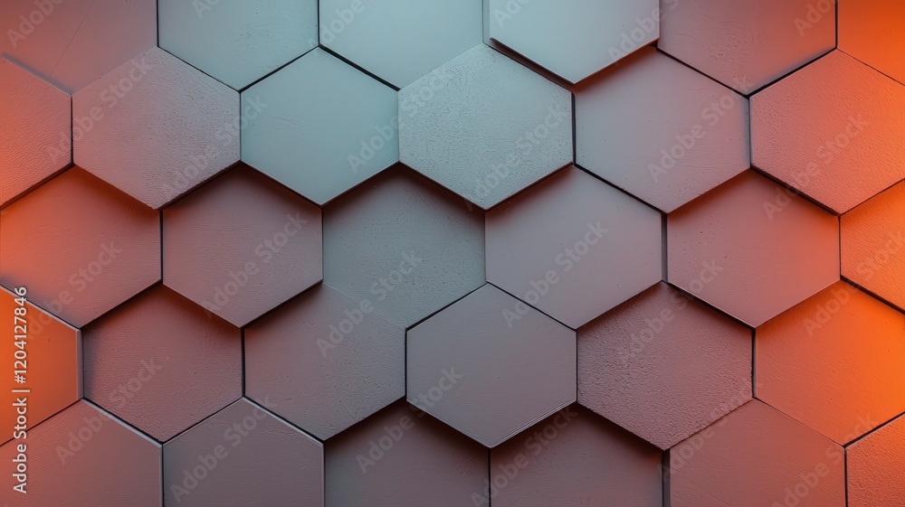 Geometry and Harmony for Wallpaper Backgrounds on Brick Walls concept. Abstract hexagonal wall with gradient lighting effects. Geometry and Harmony for Wallpaper Backgrounds on Brick Walls concept. Abstract hexagonal wall with gradient lighting effects.