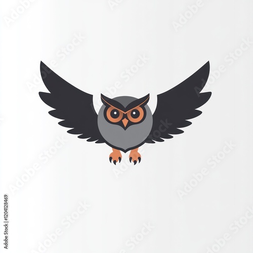 Cute owl in flight against white background. Possible use Children's book illustration photo