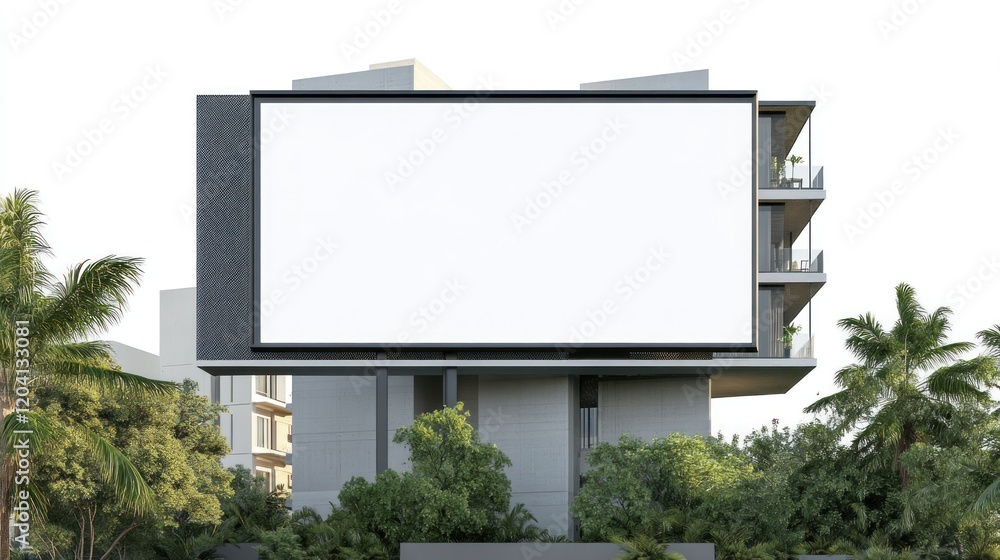Blank billboard on building, tropical city backdrop, ad mockup Blank billboard on building, tropical city backdrop, ad mockup