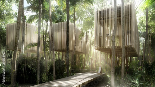 Tranquil Tropical Treetop Retreats: Elevated Cabins in Lush Jungle Paradise