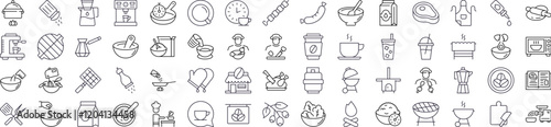 Pack of Kitchen, Food, Barbeque Related Line Icons. Outline Signs for Graphic and Web Design, Apps, Adverts, Various Cards