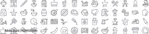 Kitchen, Food, Barbeque Line Icon Collection. Outline Signs for Graphic and Web Design, Apps, Adverts, Various Cards