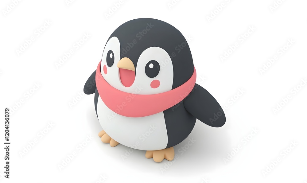 Fototapeta premium Cute cartoon penguin wearing a scarf. (3)