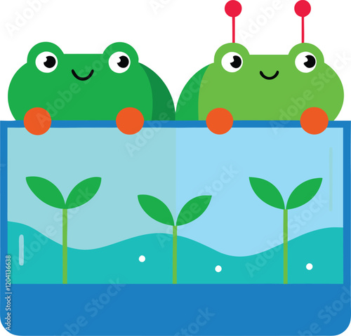  Frogs in aquaponics vector illustration