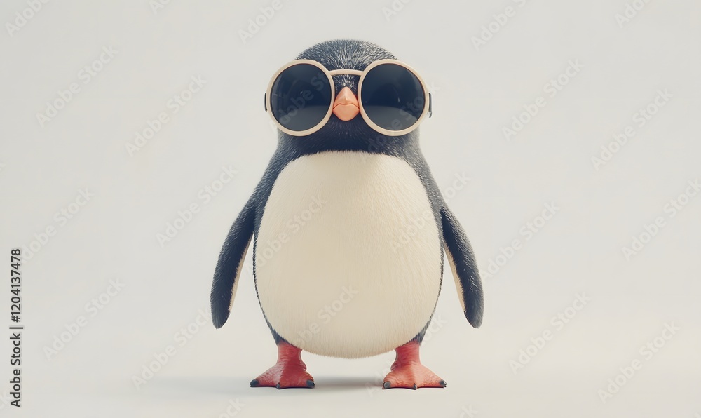 Obraz premium Cute cartoon penguin wearing round sunglasses.
