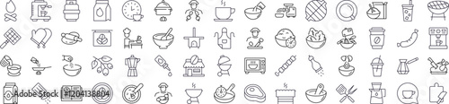 Kitchen, Food, Barbeque Thin Line Icon Set. Outline Signs for Graphic and Web Design, Apps, Adverts, Various Cards