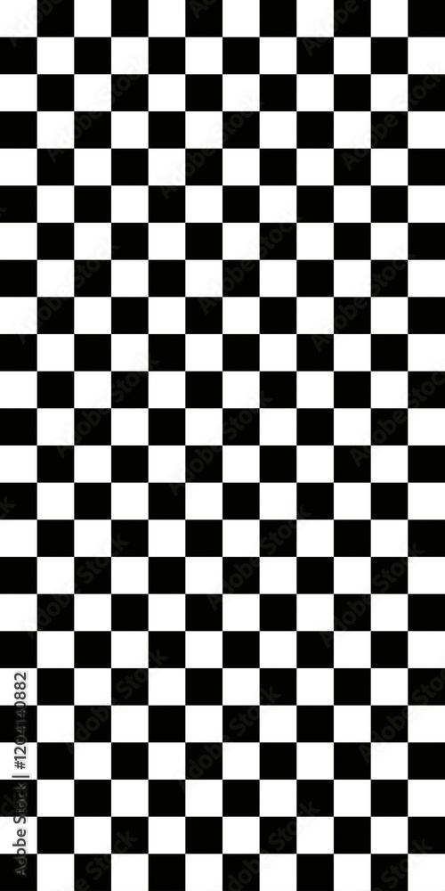 Fototapeta premium Classic vertical checkerboard: alternating black and transparent squares arranged in perfect geometric alignment pattern. Crisp contrast and precise symmetry. Timeless hypnotic visual element. 