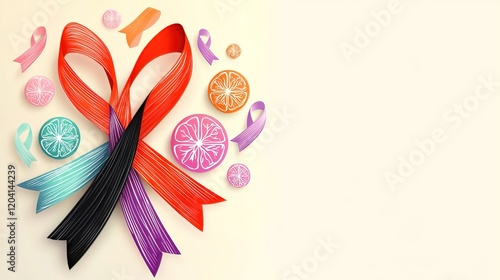 Wallpaper Mural World Cancer Day promotes education and advocacy community to improve treatment. Colorful Ribbons and Circular Shapes Against Light Background Torontodigital.ca