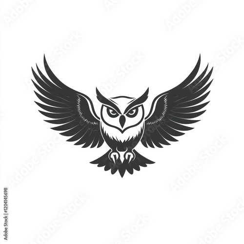 Majestic owl in flight, isolated on white background, design element for logos or prints photo