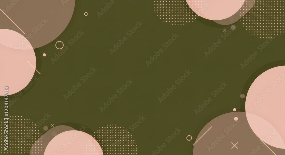 Abstract Olive Green and Blush Pink Geometric Background Design with Circles and Dots