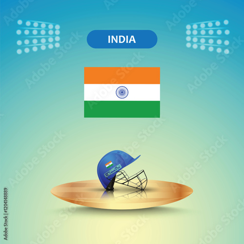 India team helmet cricket, India flag, helmet vector, stadium light, abstract background