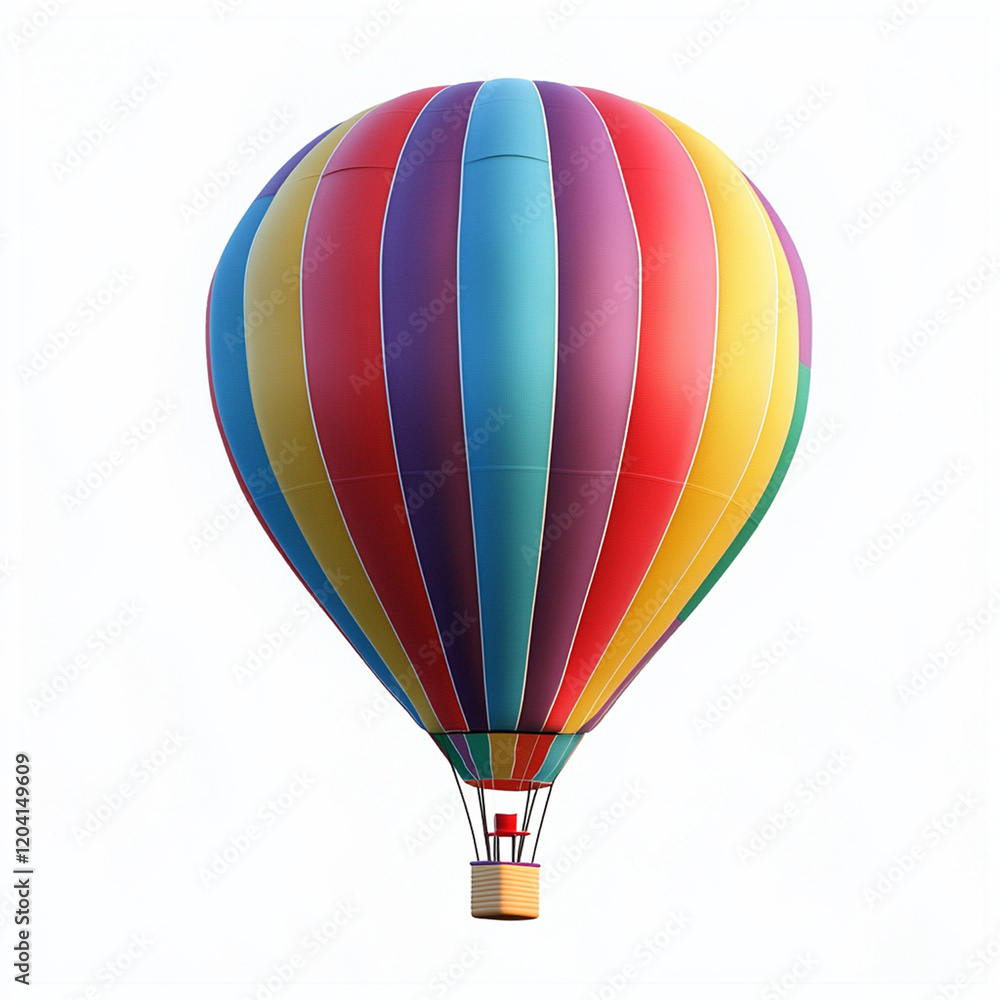 Fototapeta premium colorful hot air balloon with vibrant stripes, floating against clear sky, evokes sense of adventure and joy