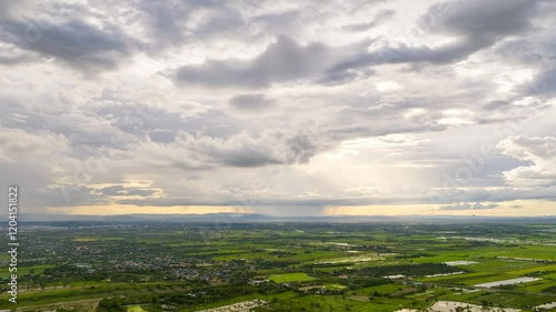 4K Hyperlapse Video: Aerial View, Hyperlapse 4K video of rainstorms and dark clouds moving over the central plains of Thailand in Mueang District, Phetchaburi Province.
