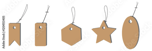 Blank Price or label tags template set. Blank cards with for gifts or sales with different shapes round, rectangle, square,oval,star. Empty stickers with unique frames vector illustration.