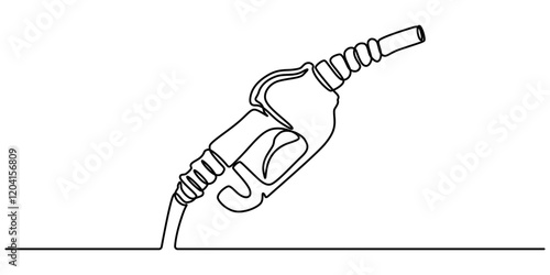 Gasoline pump nozzle sign hand drawn with single one continuous line. Fuel pump petrol station. Vector refuel service illustration, Gas Station Doodle Icon. Hand Drawn Symbol Vector, refueling car. 