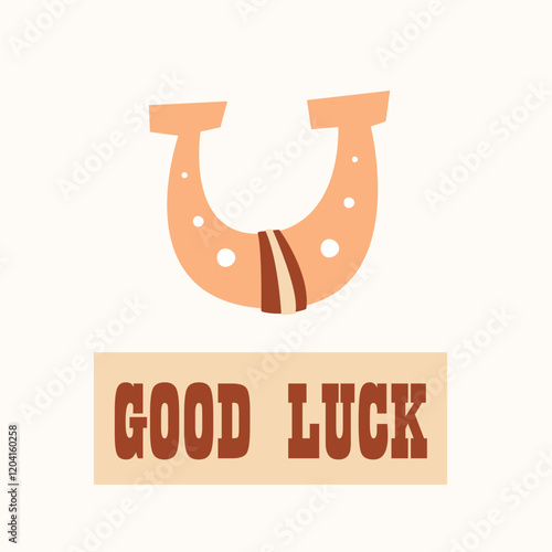 Horseshoe for good luck. Cartoon charm emblem. Vector illustration